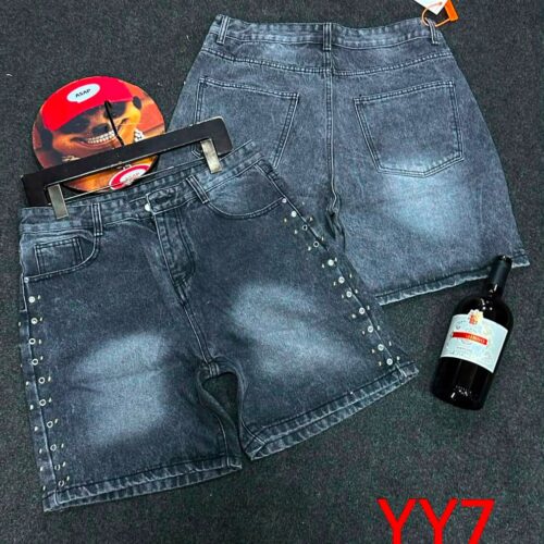 Men's Studded Washed Denim Jorts – Vintage Acid Wash Short Jeans