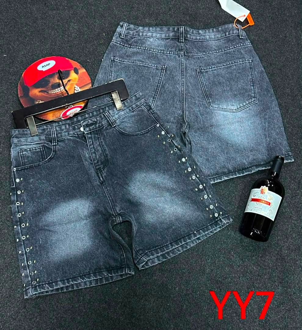 Men's Studded Washed Denim Jorts – Vintage Acid Wash Short Jeans