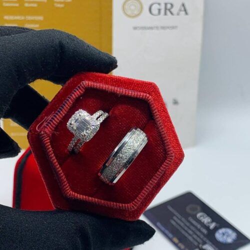 VVS-Moissanite-diamond-engagement-ring-140000 VVS Moissanite Halo Engagement Ring Set | GRA Certified Bridal Rings