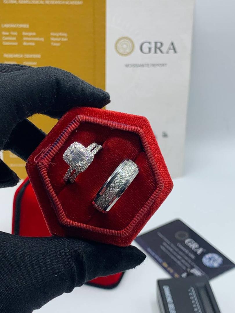 VVS Moissanite Halo Engagement Ring Set | GRA Certified Bridal Rings
