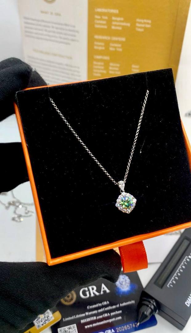 VVS Moissanite Cushion-Cut Halo Pendant Necklace